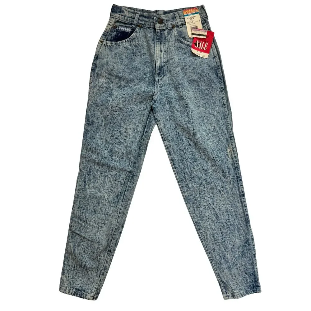 VTG 80s NWT High Rise Acid Wash Jeans Women's 8 Petite Americana USA Deadstock - Picture 2 of 15